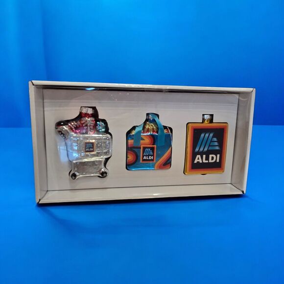 NEW Sealed Aldi Christmas Merry Moments 3 Pack Holiday Blown Glass Ornament Set - Picture 2 of 3